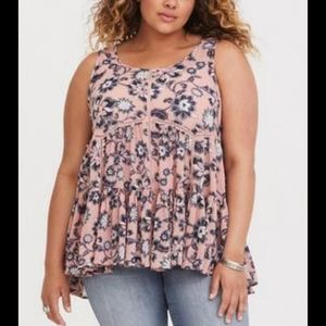 Torrid Pink Floral Lace-Up Chiffon Tank Sz: 0 | 12